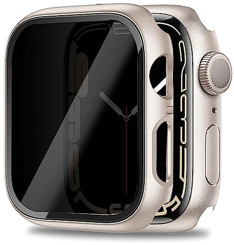 Miimall Schutzhülle Kompatibel mit Apple Watch Series 9/8/7 41mm Hülle mit Sichtschutzfolie, Robust PC Kratzfest Rahmen mit 9H Blickschutzfolie Anti-Spy Privacy Case für iWatch 41mm -Polarstern