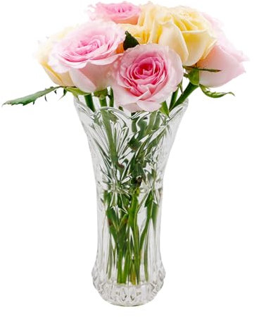 Florero de Cristal Transparente, 24CM florero de Cristal Engrosado para Flores, florero Decorativo para la Hierba de la Pampa, Tulipanes, orquídeas, Rosas, Flores secas