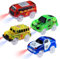 4er-Pack Magic Spielzeugautos Track Cars leuchten im Dunkeln, Autos Spielzeug Mini-Polizeiauto, Bus, Schulbus, Sportwagen mit 5 LED Blinkenden Lichtern für Kinder 3 4 5 8 Jahre, Gleise Autos Ersatz