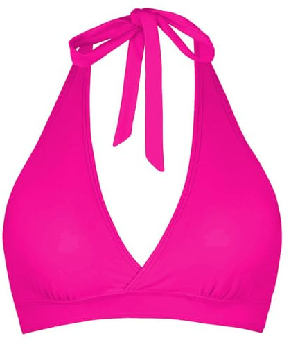 YUGHGH Haut de bikini pour femme - Haut de maillot de bain à lacets pour femme - Haut de bikini push-up à col en V - Haut de bain torsadé sur le devant - Haut de bain grande taille, rose vif, XXL