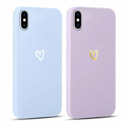Foonary 2 Stück Handyhülle für iPhone XS Max 6,5 Hülle Liebe Herz Muster Design Aesthetic Muster Mädchen Case Cover Weich Silikon TPU Stoßfest Schutzhülle für iPhone XS Max,Blau