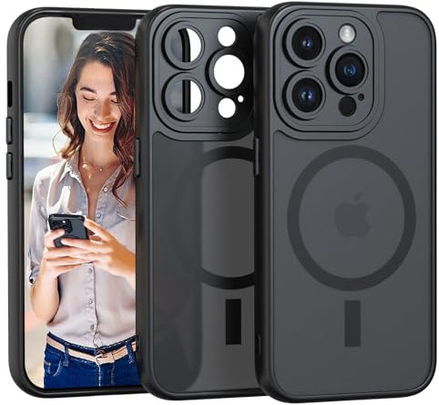 Nupcknn für iPhone 13 Pro Hülle Magnetisch mit Magsafe (TOP Militärschutz & Magnetkraft) Handyhülle für iPhone 13 Pro Case Durchscheinende Matt Rückseite Dünn Stoßfest Schutzhülle Schwarz