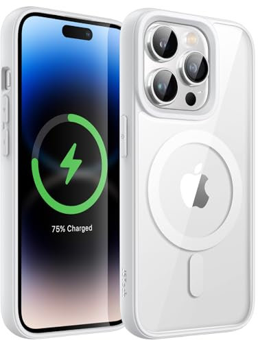 JETech Magnetic Case for iPhone 14 Pro 6.1-Inch Compatible with MagSafe, Shockproof Phone Bumper Cover, Solid Color Matte TPU Frame, Anti-Scratch Clear Back (Silver)