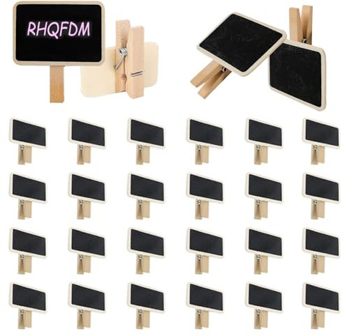 RHQFDM Mini Tableau Noir en Bois Set 50 Pièces Tableau d'affichage en Bois Avec Pince Mini Tableau Noir Rectangulaire Pour les étiquettes de Prix,Tableau de Notes Photo,étiquettes de fête