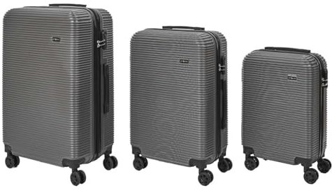 JET LAG, VO0039, Set mit 3 grauen Koffern Ibiza 43L 68L 95L, optimale Stauraumkapazität, Elegantes und modernes Design, Robustheit und Haltbarkeit, einfacher Transport, verstärkte Sicherheit