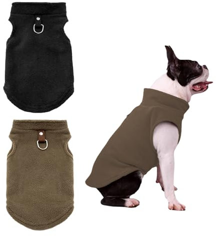 BSITSSS 2 Stück Hundemantel Fleece mit D-Ringen, Warme Hundepullover, Eindicken Hundekleidung, Weich Hunde Kleidung, Winter Hundejacke für Innen-und Außenkleidung (Schwarz, Braun) (XL)