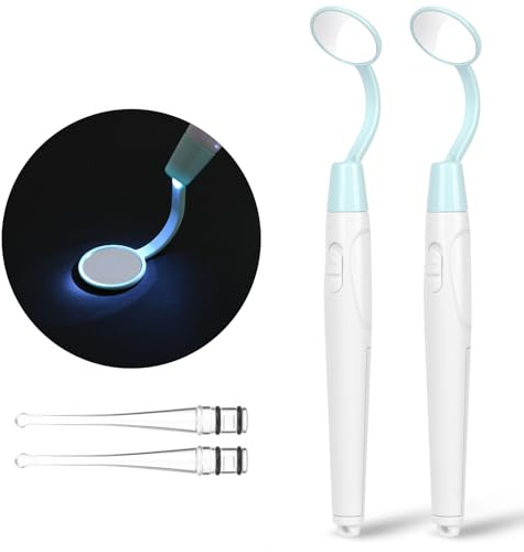 Flintronic Mundspiegel mit LED-Licht, 2PC Oral Dental Mirror, Antibeschlag Dentalspiegel mit 2 Beleuchtungsmodi, Mund Zahn Inspektion Spiegel, Wiederverwendbare LED Zahnpflegespiegel für Zahnpflege
