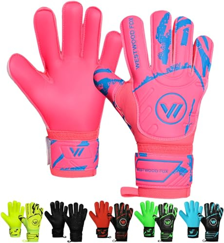 WESTWOOD FOX Goalkeeper Gloves,Finger Protection Soccer Goalie Gloves for Kids,Youth,Adults,Heavy Grip Palm with Dumbo latex 4+3 mm,Wrist Support (PINK-WHITE, Size 6 suitable for 8 to 10 Years old)
