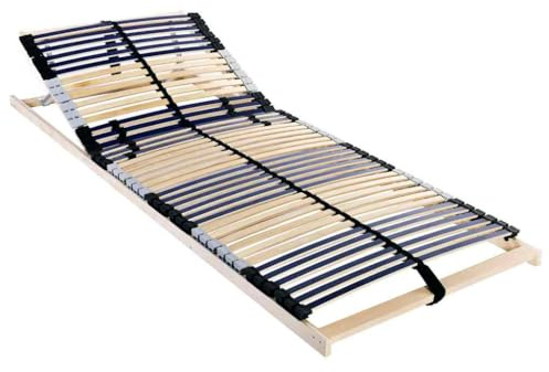 vidaXL Slated Bed Base 80 x 190 cm Beech Wood Brown with Headrest Manually Adjustable on 6 Levels, Compatible with Mattresses, Blue Film Finish, Modern Bedroom Furniture