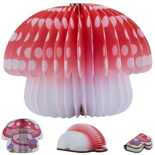 GanSan Mushroom Lamp, Manual 5 Colour Changing Night Light, Foldable Book Light, USB-C Rechargeable, Maple Wood UV Print, Decorative Mood Lamp for Bedroom, Gift for Adults & Teens