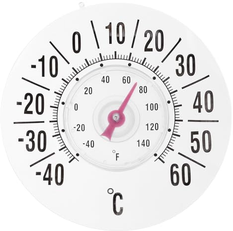 Fensterthermometer mit Saugnapf für Innenbereich Weiß | Temperaturmessgerät für Drinnen und Draußen, Pvc Pc, für Büro und Gewächshaus, für Babyzimmer