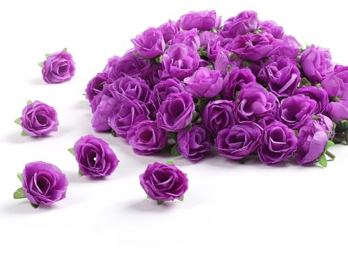 Sahoottie 100 Stück Lila Kunstrosen Köpfe 3cm Mini Kunstblumen Rosen Köpfe | Kleine Rosenblumen Deko Lila Künstliche Rosen für Zuhause Hochzeit Party Festival Deko DIY Blumenwand