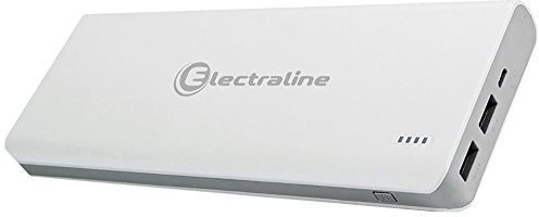 Electraline 500333 Powerbank Batteria Esterna con 2 Uscite USB 1A + 2,1A Adatta per Smartphone, Tablet, Kindle e Altri Dispositivi Elettronici, 10000 mAh, Bianco