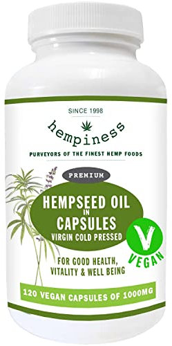Hempiness Original Premium 1000mg Hempseed Oil 120 Softgel Vegan Capsules (1 x 120 Capsules)