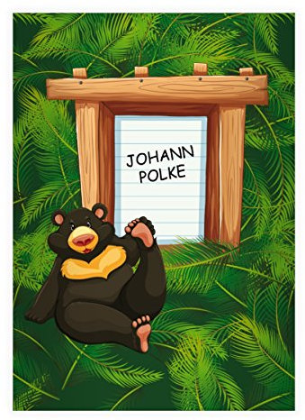 Kartenkaufrausch 4 personalisierte, Wilde grüne Dschungel DIN A4 Schulhefte, Schreibhefte mit lustigem Comic Bär Lineatur 20 (blanko Heft)