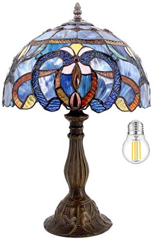 Tiffany S558 WERFACTORY - Lámpara de mesa de cristal teñido, color azul y morado