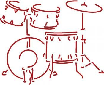 Aufkleber Applikation - Schlagzeug - Drumkit - AP0671 - versch. Größen Farbe rot, Größe 15cm