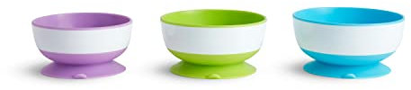 Munchkin Stay Put Suction Bowls for Babies and Toddlers, 3 Pack *Waterproof Labels Included to Personalise Your Little One's Bowls**