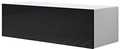MB Muebles Bonitos | Hängendes TV-Möbel Modell Luke H1 | Länge 100 cm x Tiefe 40 cm x Höhe 30 cm | Glänzende Oberfläche | Weiß mit Schwarz