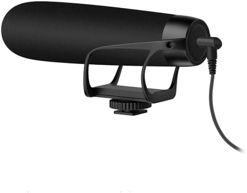 Velikon On-Camera 3.5mm Shotgun Microphone with Suspension Mount for DSLRs, Cameras, Camcorders, Mobile Devices, and Portable Audio Recorders. Super-Cardioid Polar Pattern for Voice Recording