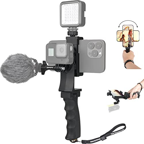 Videocamera portatile 2 in 1 + kit video SYN per smartphone con impugnatura ergonomica stabilizzatore di movimento per We-Media YouTube Livestream Vlog Rig Holder Compatibile per GoPro Sony + iPhone