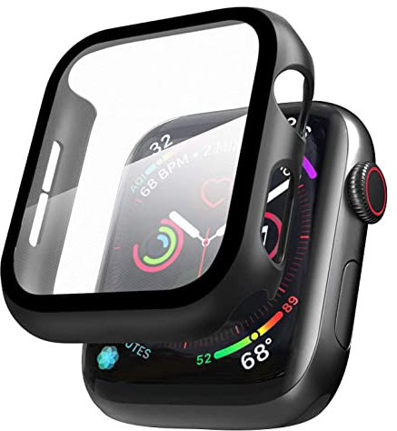 Compatibile con Apple Watch 38mm Series 3/2/1 Custodia+Protezione Schermo, Qianyou Case PC Protettiva in Vetro Temperato Integrata, Cover Pieno Ultra Sottile Paraurti e Screen Protector (Nero)