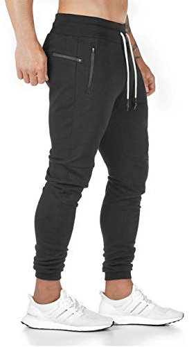 Yageshark Pantalon de Jogging Homme Coton Mode Training Pantalon de Survêtement Taille Élastique Casual Activewear Pantalons (Noir,X-Large)