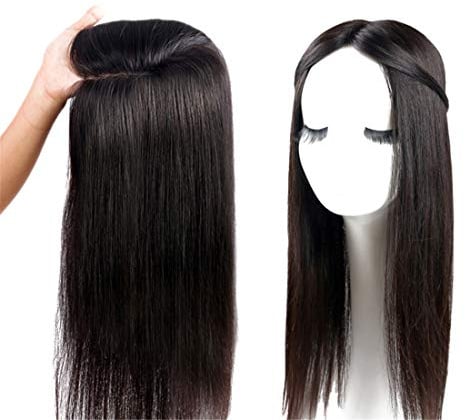 Susanki Haarteile aus 100 % Echthaar, Kronenaufsatz für Frauen mit dünner werdendem Haar, 15,2 x 17 cm, Seiden-Topper mit Clip, 38,1 cm, Dunkelbraun