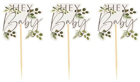 Ginger Ray BAB-129 Botanical Baby Shower Cupcake Topper, Tischdekoration, Papier, 12 Stück