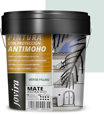 JOVIRA PINTURAS Pintura Antimoho, Evita el moho, resistente a la aparición de moho en paredes, aspecto mate. (15 Litros, Verde Pálido)