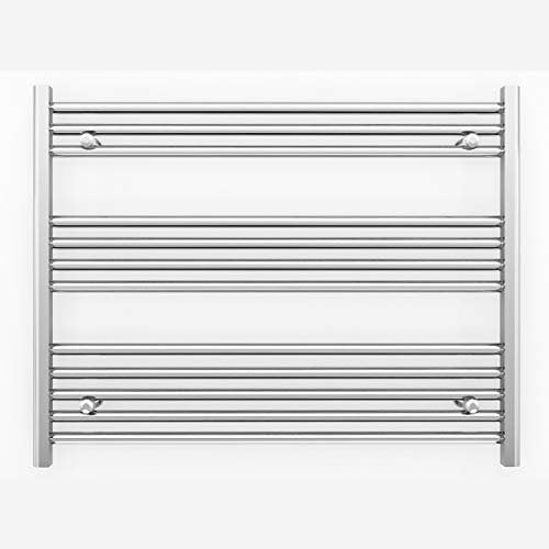Myhomeware 800mm Wide Flat Chrome Electric Pre-Filled Heated Towel Rail Radiator For Bathroom Designer UK (800mm x 700mm (h))