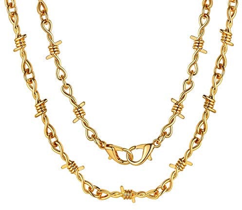 ChainsHouse Gold Barbed Wire Necklace 22 Inch Adjustable Gothic Chains for Men Women Grunge Accessories Punk Rock jewelry Goth Necklace