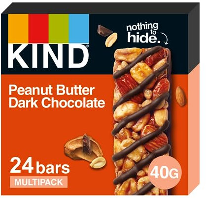 KIND Bars, Gluten Free Snack Bars, Peanut Butter Dark Chocolate, Healthy Snack, No Artificial Colours, Flavours or Preservatives, Multipack 24 x 40g