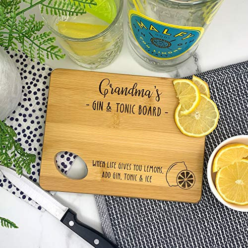 eBuyGB Personalised Wooden Grandma's Gin & Tonic Board, Wooden Chopping Board, Mothers Day, Birthday Gift, Present for Granny, Nanny, Nana, Gran, Nan, Nanna