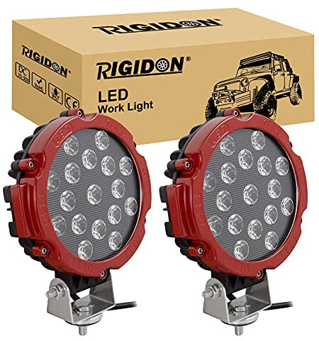 RIGIDON 2 Pcs Rot Auto rund scheinwerfer, 12V 24V 7 Zoll 18cm 51W led flutstrahler, offroad beleuchtung für SUV ATV, Traktor, LKW, 4x4 6000K nebelscheinwerfer, arbeitsscheinwerfer
