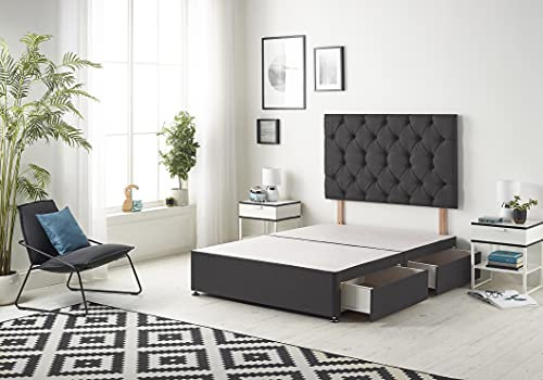 Bed Centre Premier Divan Base with 2 Drawers and Matching Headboard - Available in Multiple Fabrics and Colours (3FT Single, Plush Black)