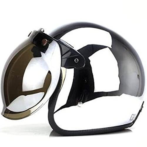 Spiegel Silber Chrom 3/4 Jet Motorradhelme für Herren und Damen, Four Seasons Leichter Vintage Halbhelm, Sommer Sonnenschutz Elektrischer Motorrad Retro Jethelm, DOT Zertifiziert