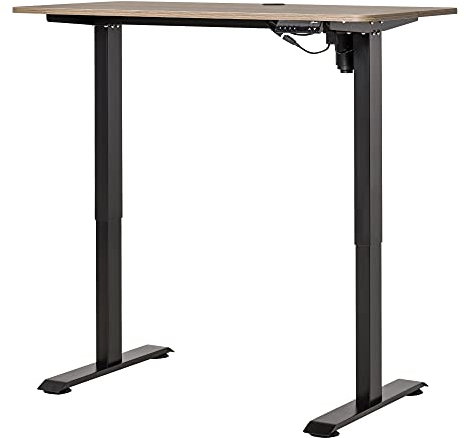 Vinsetto Scrivania Sollevabile a 4 Altezze con Design Anticollisione, Scrivania Porta PC con Regolazione Elettrica, Metallo Nero Legno Teak