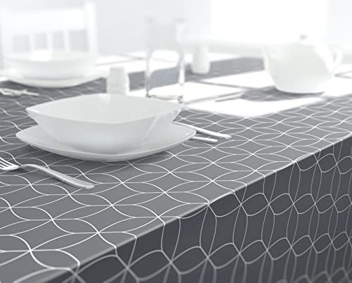 Dehaus® Wipe Clean Table Cloth - Grey Geo Flow - Wipeable PVC Oilcloth Table Cover - Rectangular Plastic Vinyl Tablecloth - Water Resistant Easy Clean - Kitchen or Dining Protector (140 x 200cm)