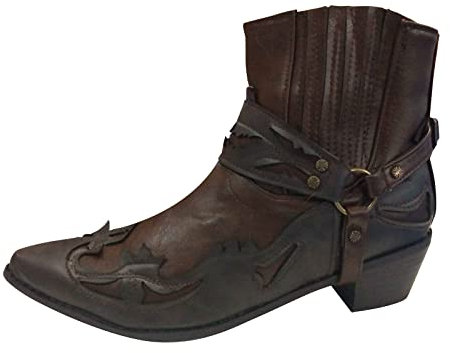 Stivali da moto da uomo Western Cowboy Stivaletti Retro a punta tacco basso in pelle Stivali da motociclista Stivali Hort Stivali da cavallo, Marrone 02., 40 EU