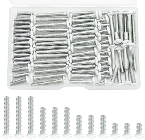 Taezn White Wall Plate Screws, 100 Pieces Outlet Screws 4 Length Sizes 6-32 Thread Switch Plate Screws Perfect Replacement for Outlet Cover and Light Plate