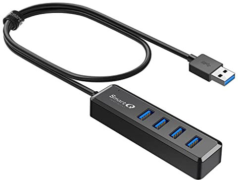 SmartQ H302S USB 3.0 Hub for Laptop with 2ft Long Cable, Multi Port Expander, Fast Data Transfer USB Splitter Compatible with Windows PC, Mac, Printer, Mobile HDD