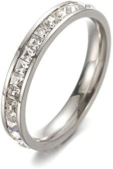 Zuya Titanium Steel Ring Cubic Zirconia Crystal Ring Rose Gold Color Simple Wedding Couple Rings for Women or Men Rings Jewelry Gift (7, Silver)