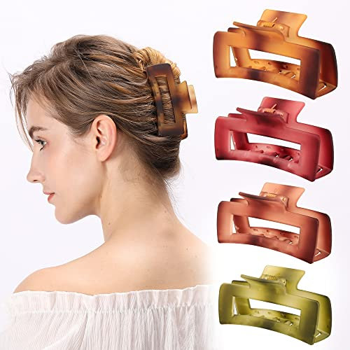 KUDUOER Pinzas rectangulares grandes de alta elasticidad para el pelo, diseño de leopardo de moda, pinzas antideslizantes para cabello fino y grueso