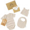 Räuberella® Baby-Geschenk-Set in Beige I Größe 62-68cm I 4-teiliges Geschenkset mit Strampler, Mütze, Lätzchen & Geschenkkarte I Bezauberndes Baby-Set-Neugeborene aus hochwertiger Bio-Baumwolle