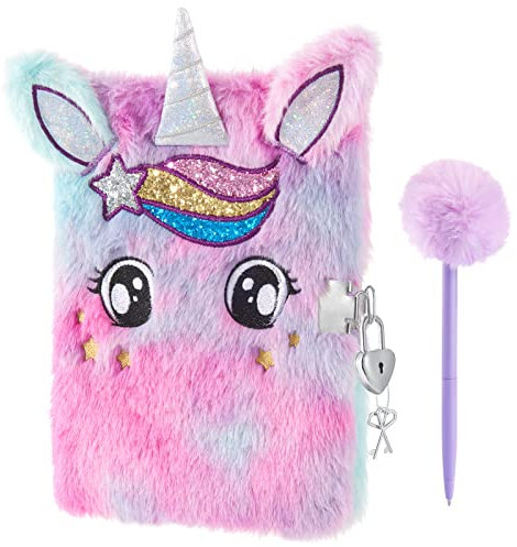 WERNNSAI Juego de Diario Secreto de Unicornio de Felpa - Diario de Viaje con Candado, Bloc de Notas Bolígrafos Llaveros Pulseras Cerraduras Llaves, para Niñas Material Escolar