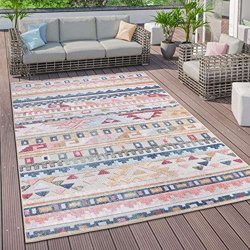 Paco Home Outdoor Teppich Wetterfest Wohnzimmer Küchenteppich Balkon Modern Skandi Ethno Muster Geometrisch Abstrakt 3D, Grösse:120x160 cm, Farbe:Bunt 3