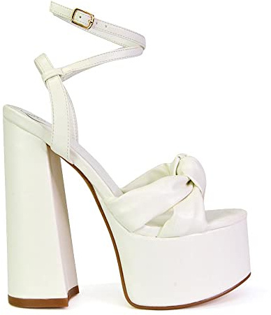 Womens Strappy Ankle Strap Sandals Ladies Block High Platform Heels Open Toe Shoes 3 4 5 6 7 8 White Synthetic Leather