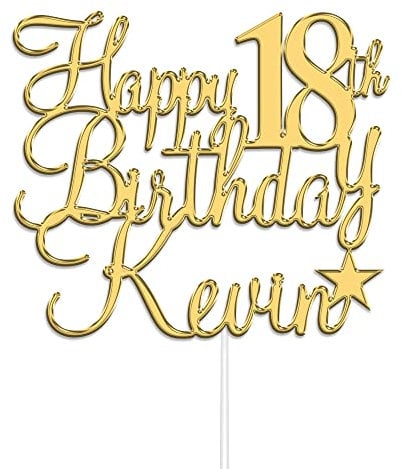 Personalised Happy Birthday Custom Cake Topper by KreateSquare | Any Name & Age Acrylic Cake Decoration (Gold)