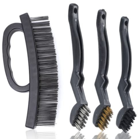 4 Pcs Wire Brush Set Stainless Steel Brass Nylon Hand Wire Brush Large & Mini Wire Scratch Brush Set for Removal Rust Cleaning Paint Wood Heavy Dust Welding Slag